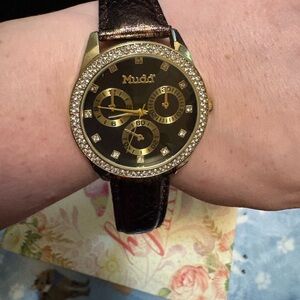 Mudd Gold and Dark Brown Crystal-Embellished Watch